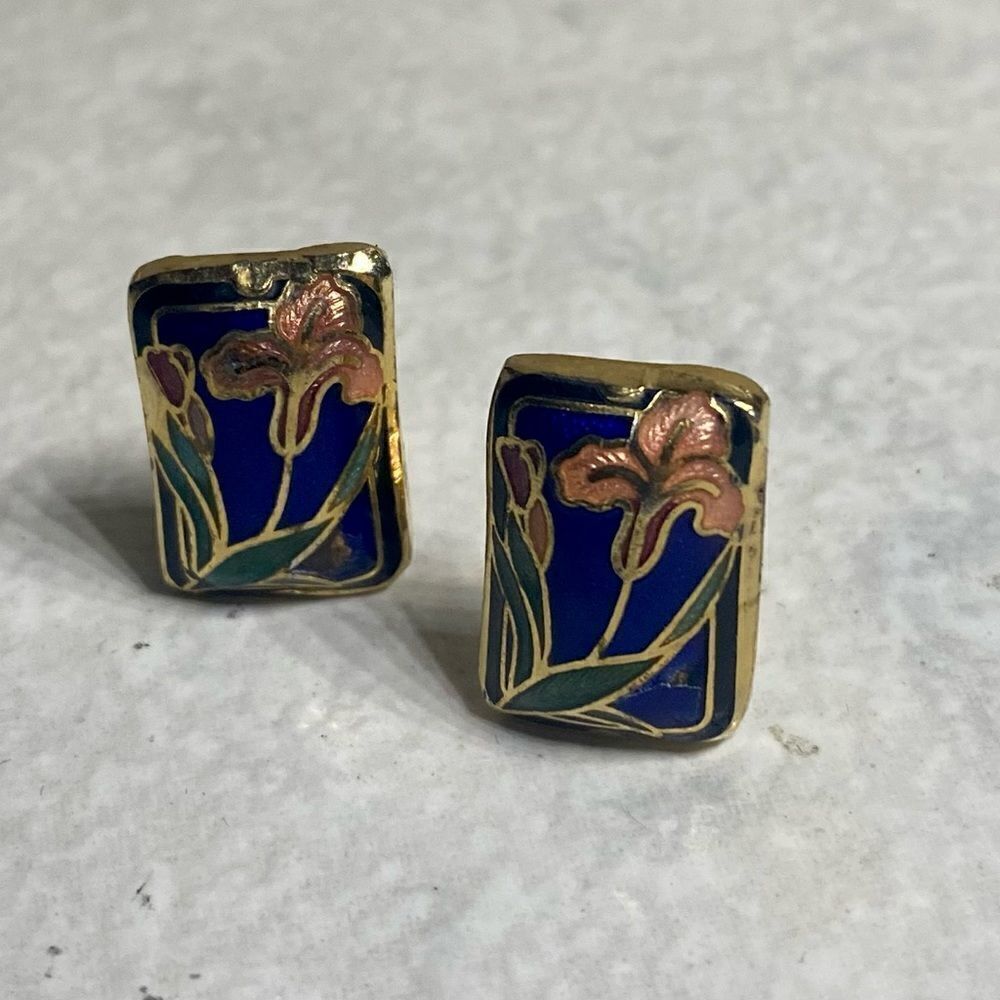 Vintage Cloisonné Clip on Earrings